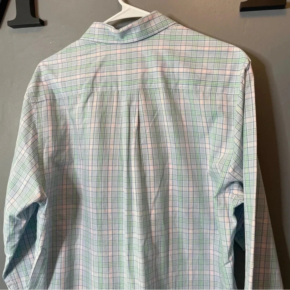 Vineyard Vines Men's Slim Fit Whale Shirt Blue/Green Check Long Sleeve medium - Picture 5 of 7